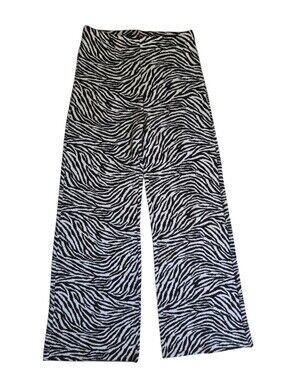 Beige Botany Women's Zebra Print Wide-Leg High rise Pants (Size M) -Cotton blend